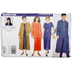 Butterick 5635 Sewing Pattern Jacket Duster Dress Top Pants Size 28W-32W Uncut
